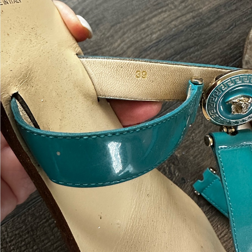 Authentic Versace flat sandals flip flops turquoise size EU39